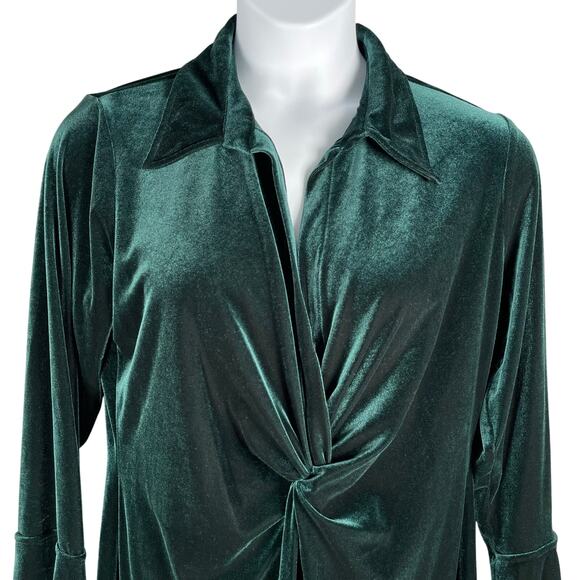 Calvin Klein Dress Womens Plus 16W Dark Green Velvet Velour Collared Twist Front - Picture 2 of 9